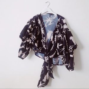 Navy wrap top with full sleeves